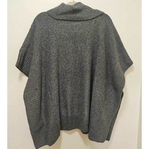 LOFT  NWT Gray M/L Gray Cable Knit Wool Blend warm Cozy turtle neck poncho Boho - Picture 2 of 12